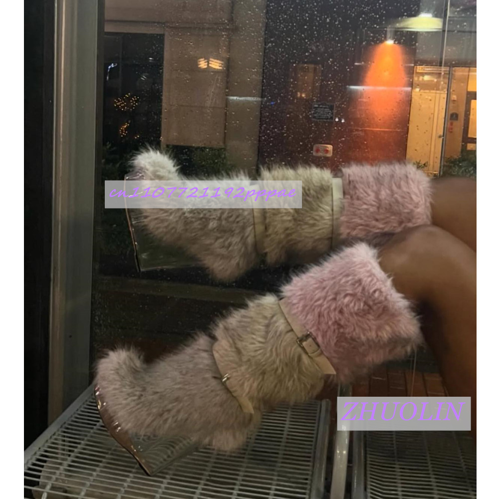 Street Fashion Runway - Inverno gradiente peludo transparente cunha botas