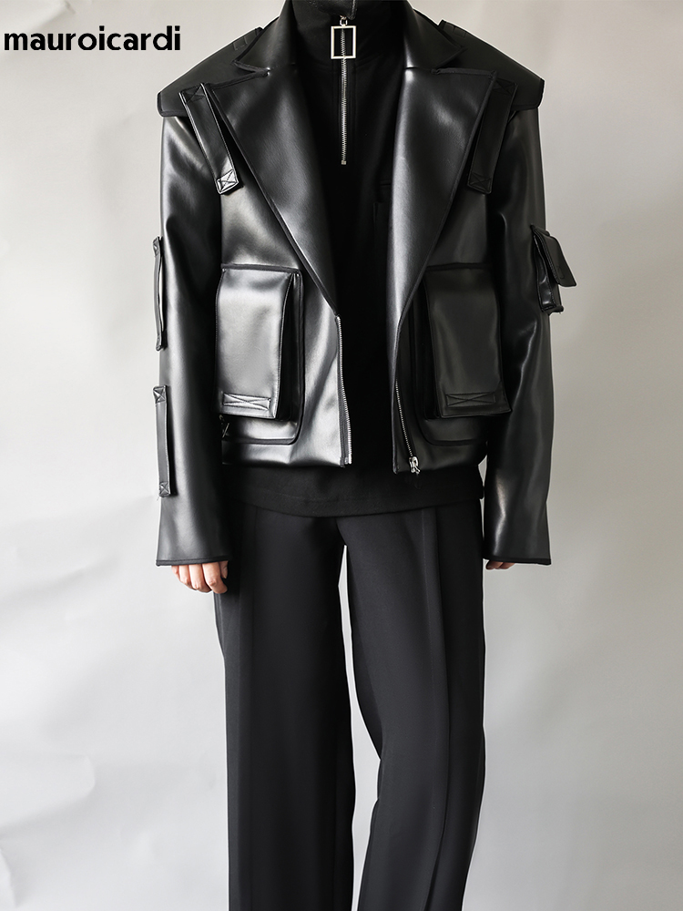 Street Fashion Runway - Mauroicardi-Jaqueta de couro falso para homens,