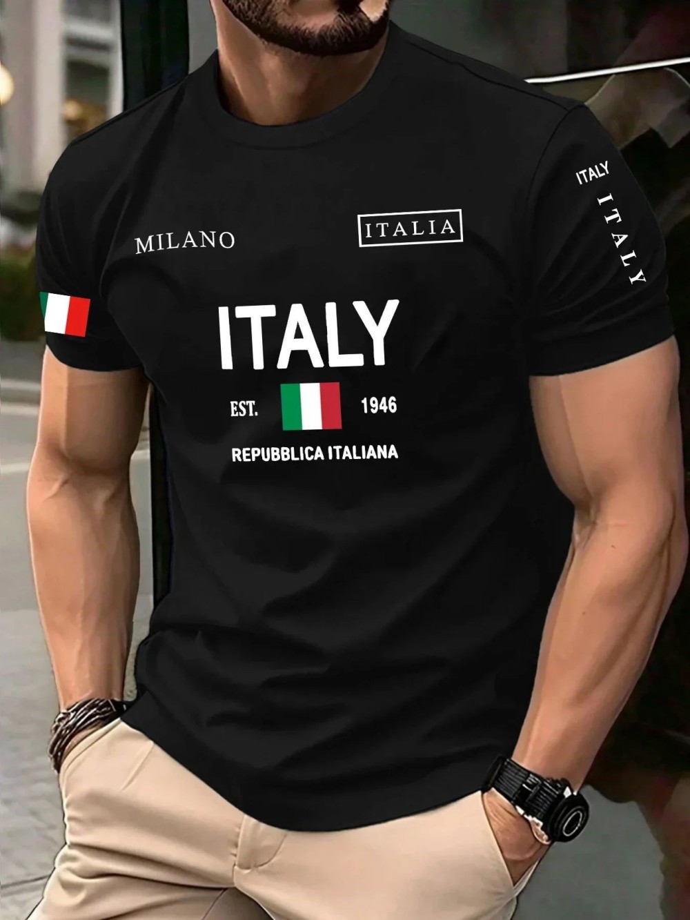 Street Fashion Milan - Camiseta Masculina de Verão Europeia e