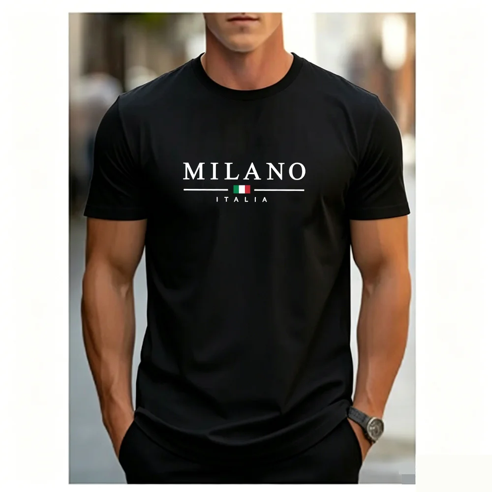 Street Fashion Milan - Camiseta Masculina de Verão Simples e