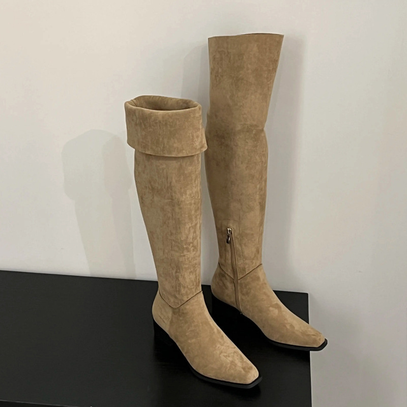 Street Fashion Female - Mulheres elásticas emagrecimento camurça botas longas