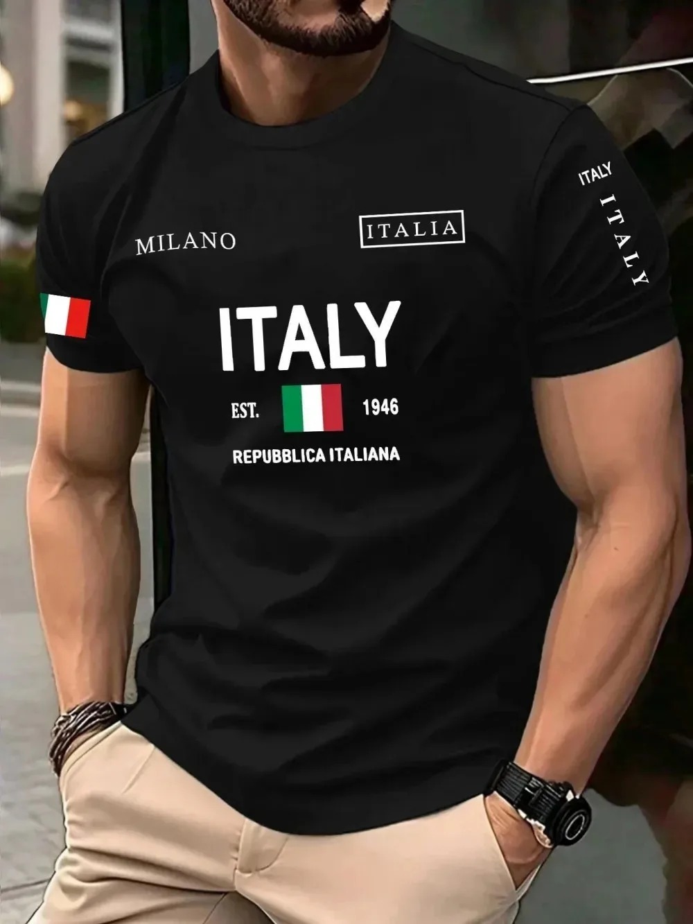 Camiseta Masculina Casual de R - Street Fashion Milan avaliação e preço